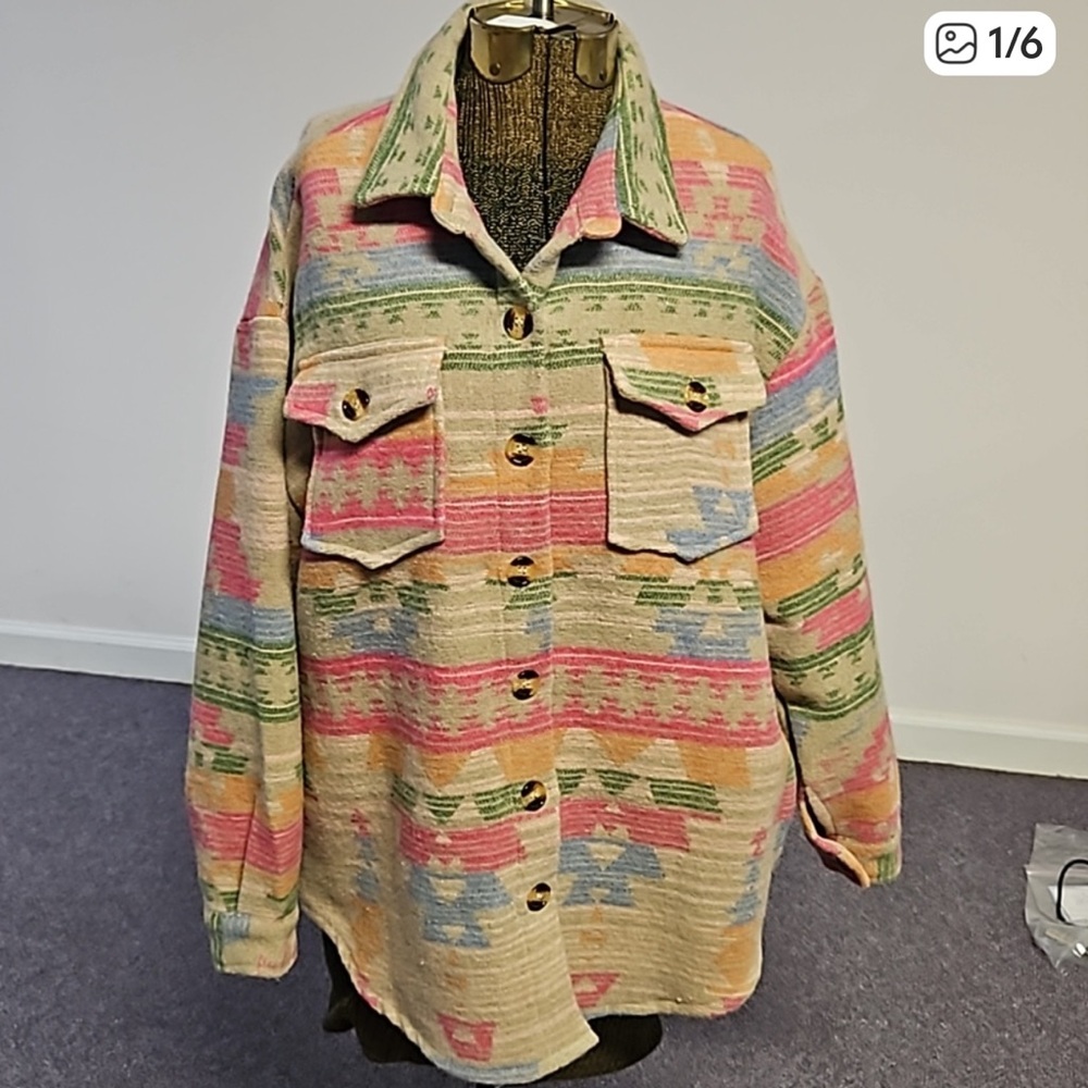 HEAVYWEIGHT MULTICOLOR WESTERN AZTEC JACKET SHACKET - Picture 1 of 6